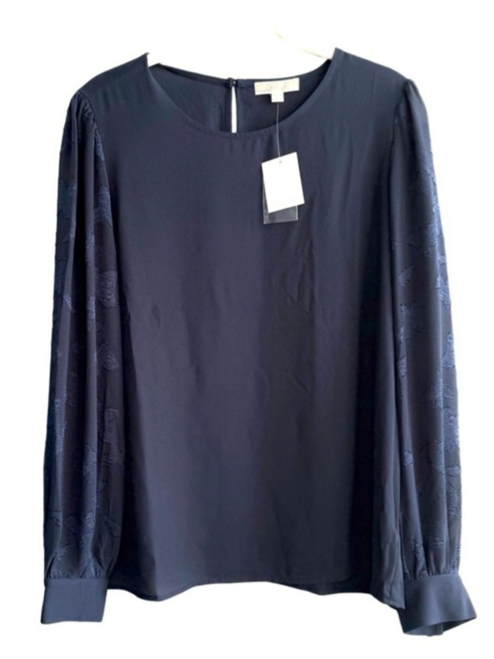 NEW Pleione Long Sleeve Blouse Embroidered Dark Blue Size M